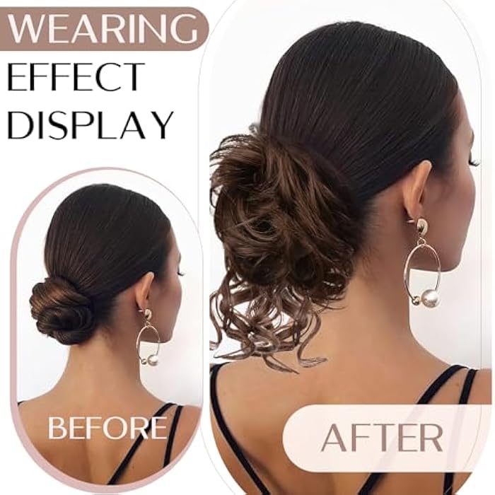 SEGO Claw Messy Bun Hairpieces Wavy Curly 75G Thick Hair Chignon Tousled Updo Doughnut Hair Bun Synthetic Ponytail, Ash Brown - Image 5